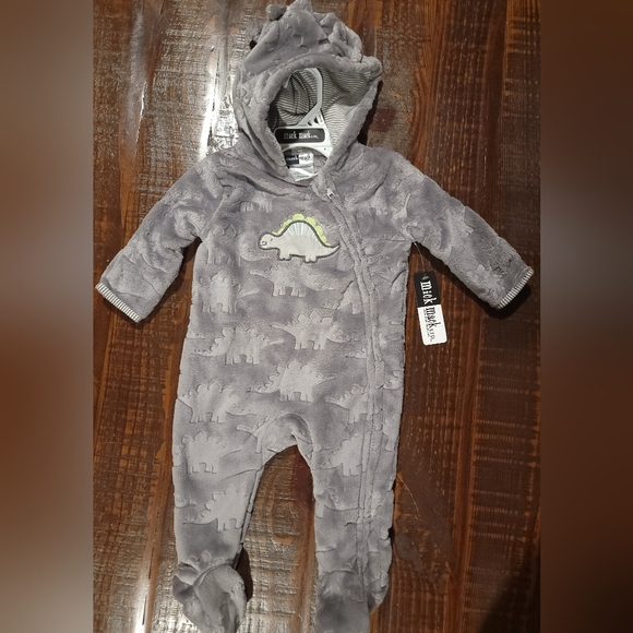 Mick Mack Other - NWT Mick Mack Gray‎ Hooded Dinosaur Baby Infant One Piece 3/6 months
